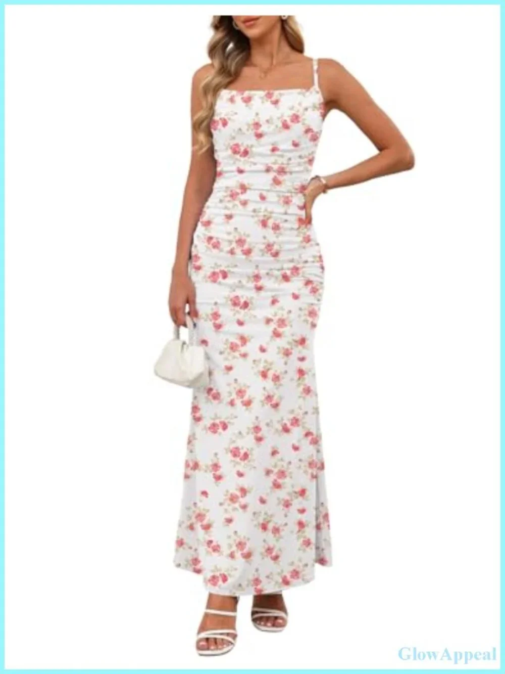Sleeveless Spaghetti Strap Floral Maxi Dress Ruched Bodycon Backless Slip